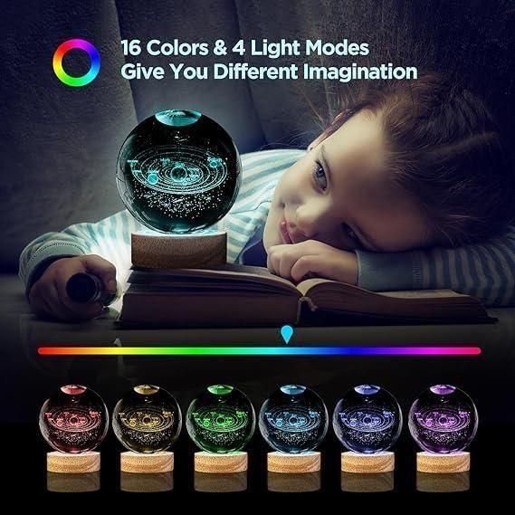3D Crystal Night RGB Lamp Ball with Wooden Base