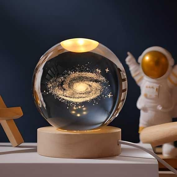 3D Crystal Night RGB Lamp Ball with Wooden Base