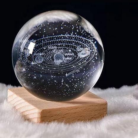 3D Crystal Night RGB Lamp Ball with Wooden Base