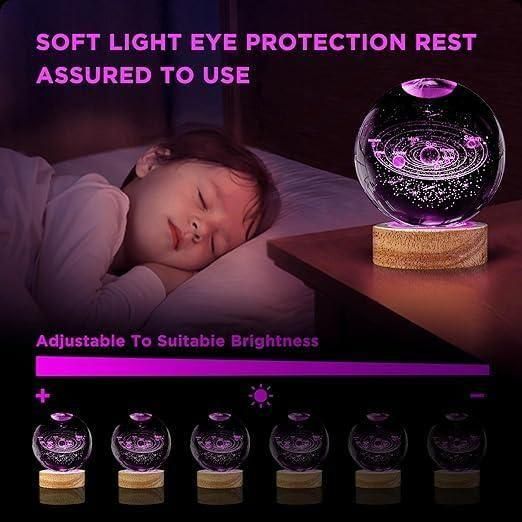 3D Crystal Night RGB Lamp Ball with Wooden Base