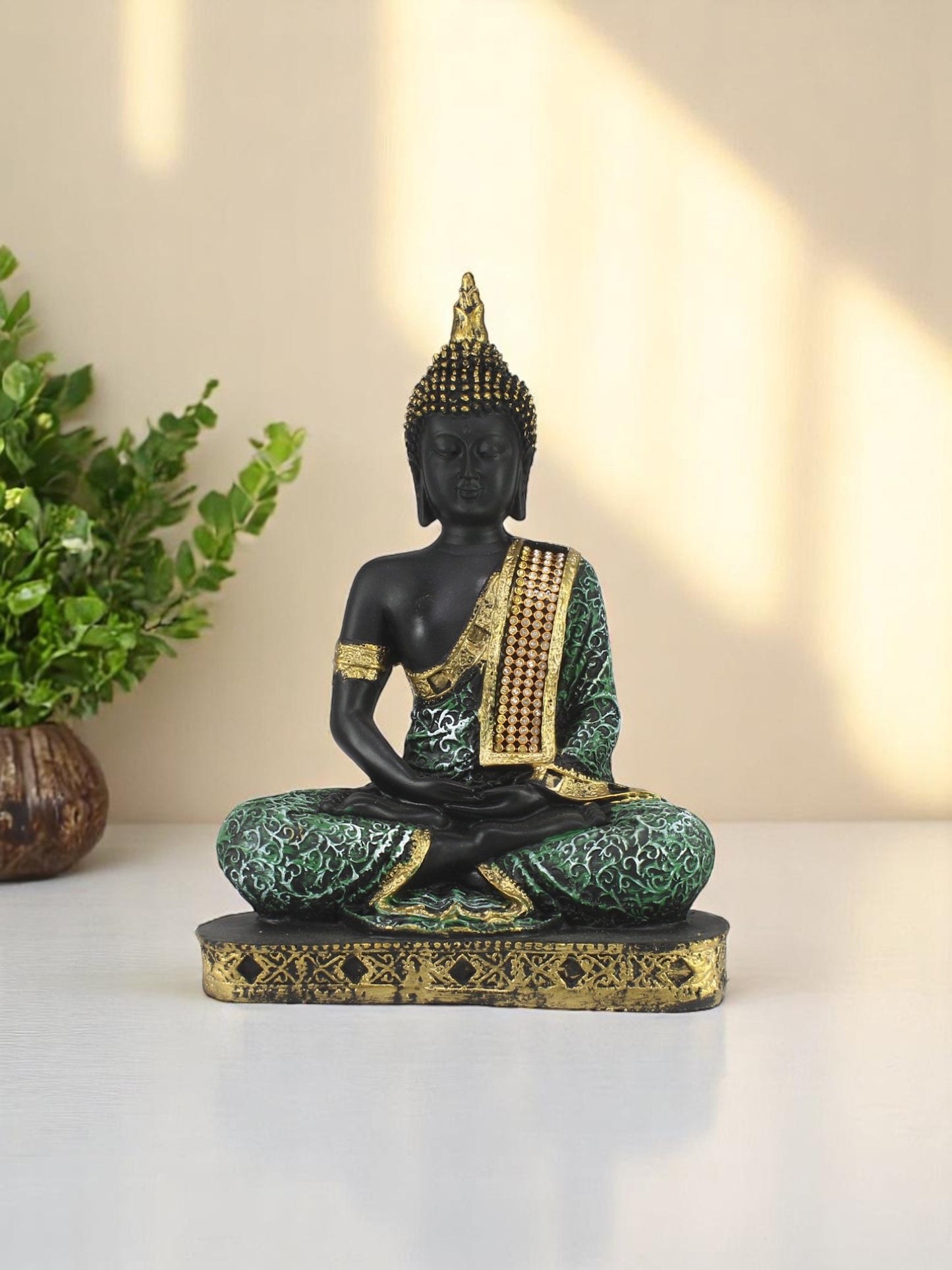 Green Meditating Buddha Idol