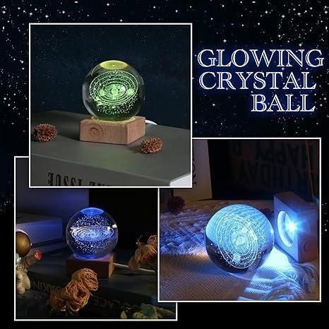 3D Crystal Night RGB Lamp Ball with Wooden Base