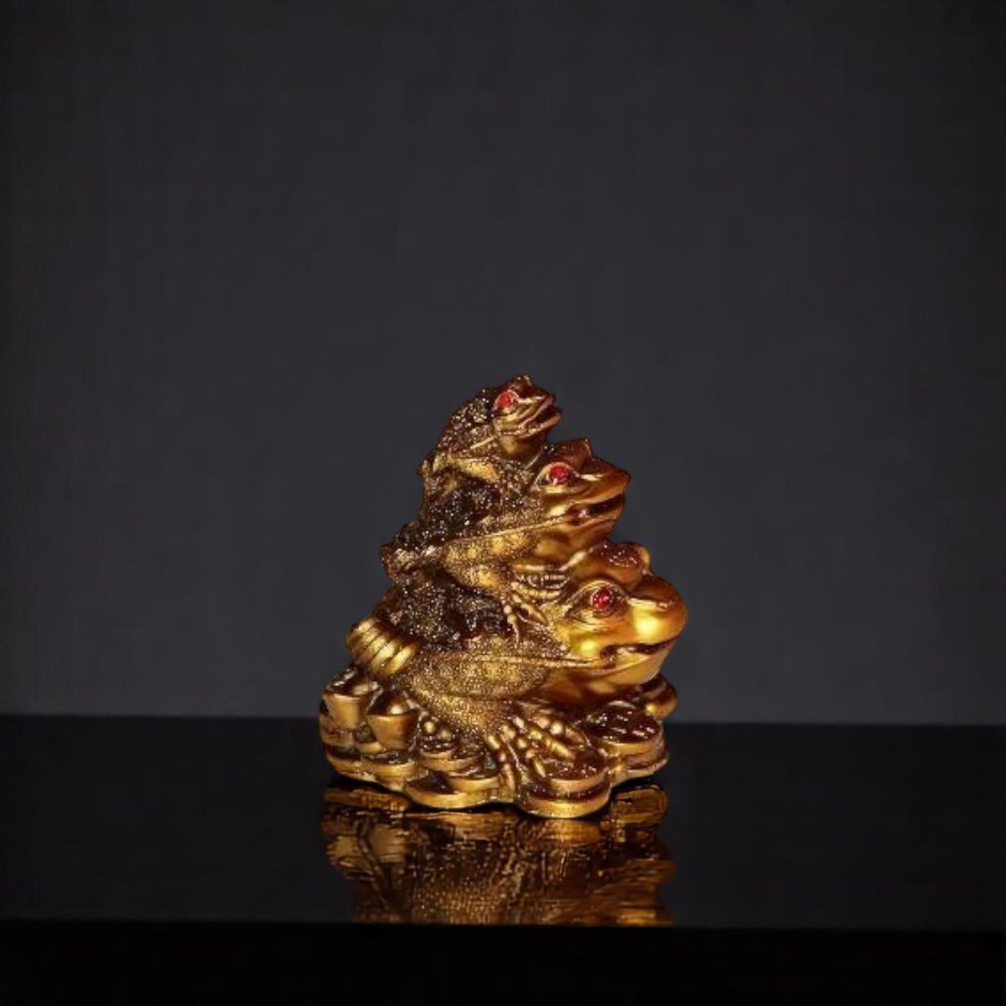 Triple Frog Family With Money Coin & Ingot for health Wealth Power & Prosperity - 10 cm