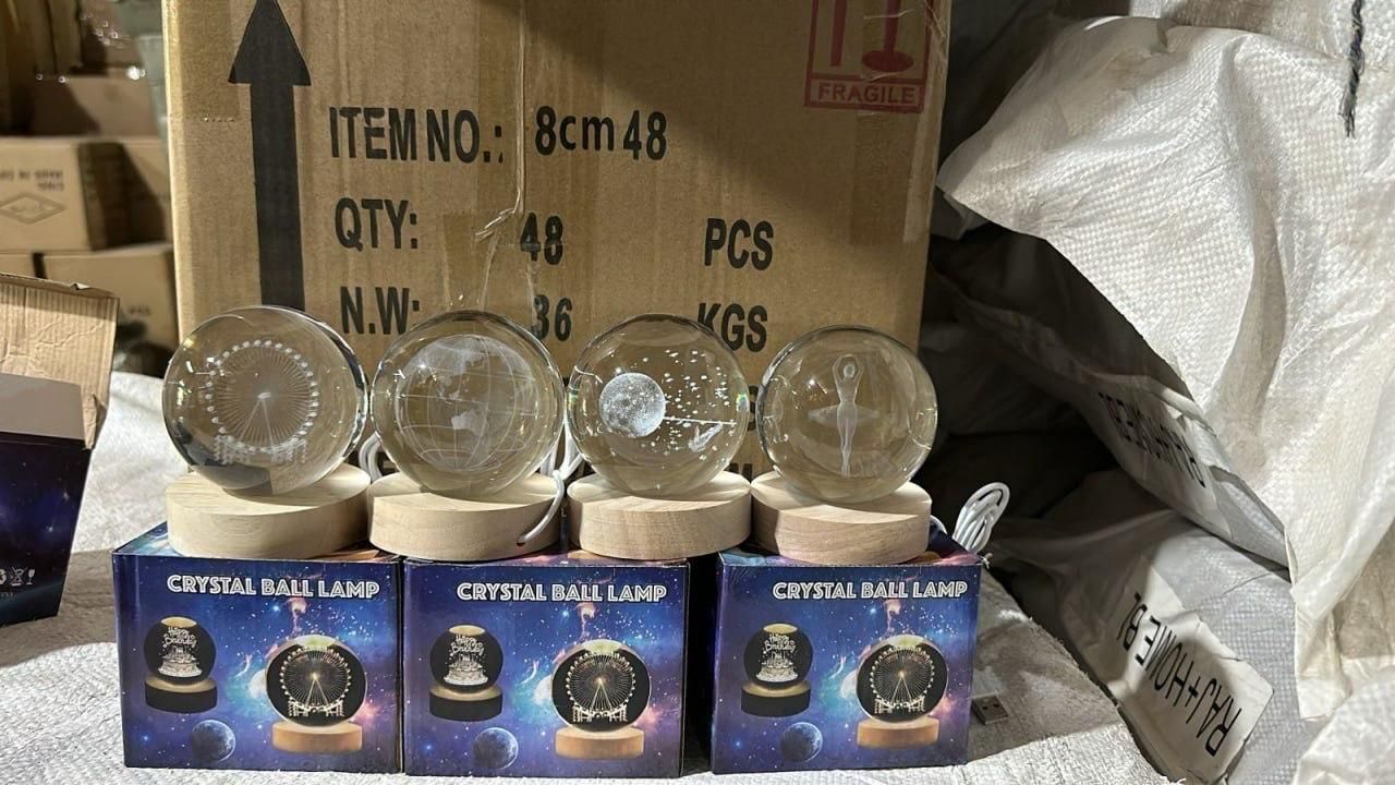 3D Crystal Night RGB Lamp Ball with Wooden Base