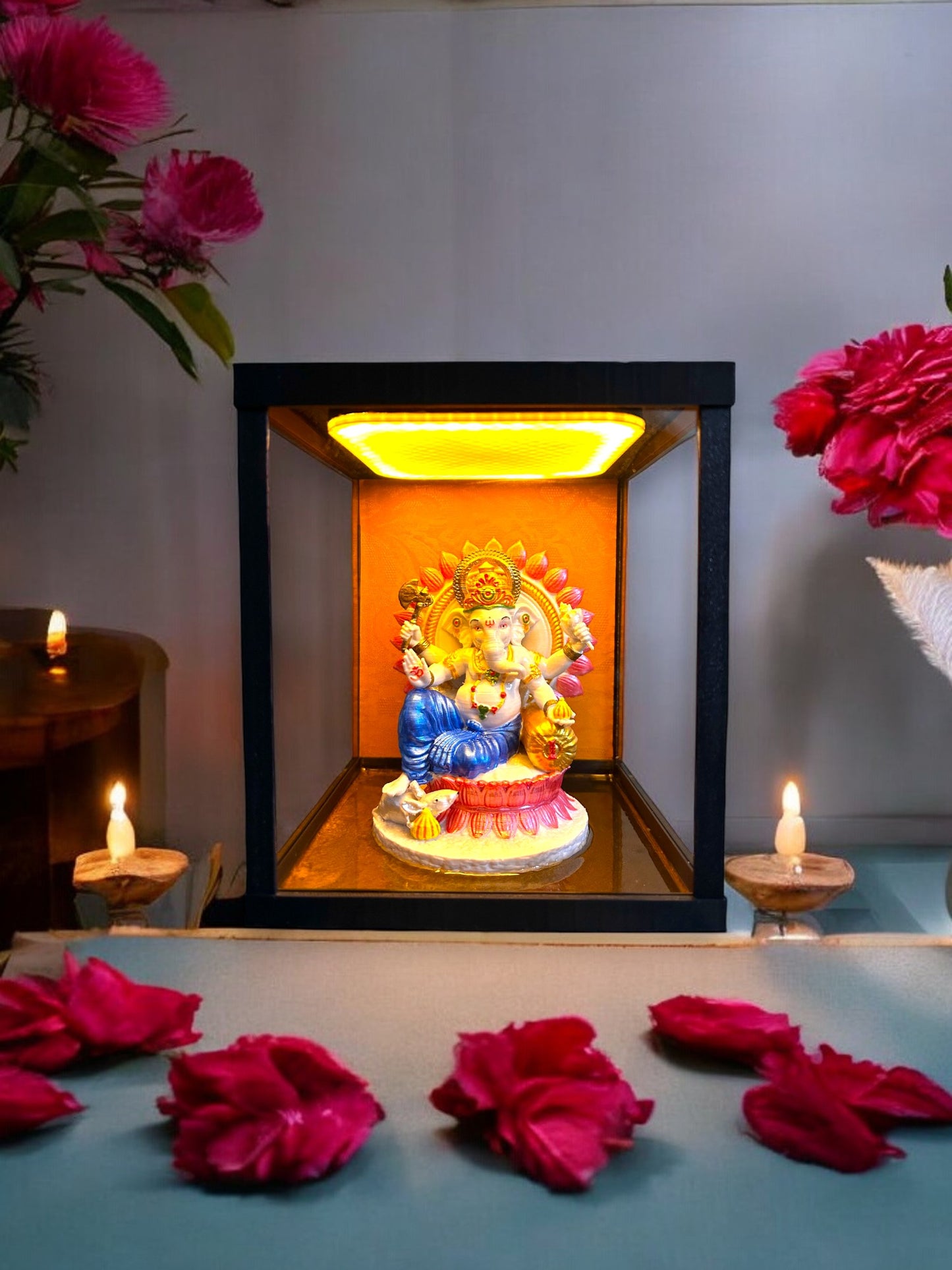 Divine Ganpati Bappa Idol with Lotus and Golden Ornaments