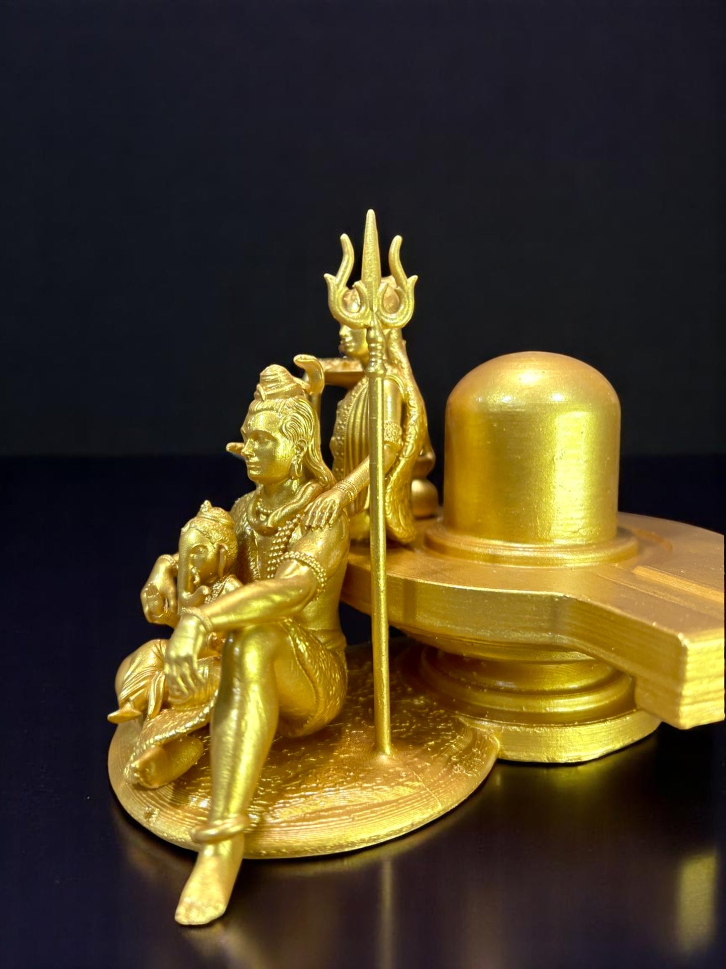 Shiva Parivar Idol with Shivling – Lord Shiva, Maa Parvati & Ganesha Golden Statue for Home Temple & Decor