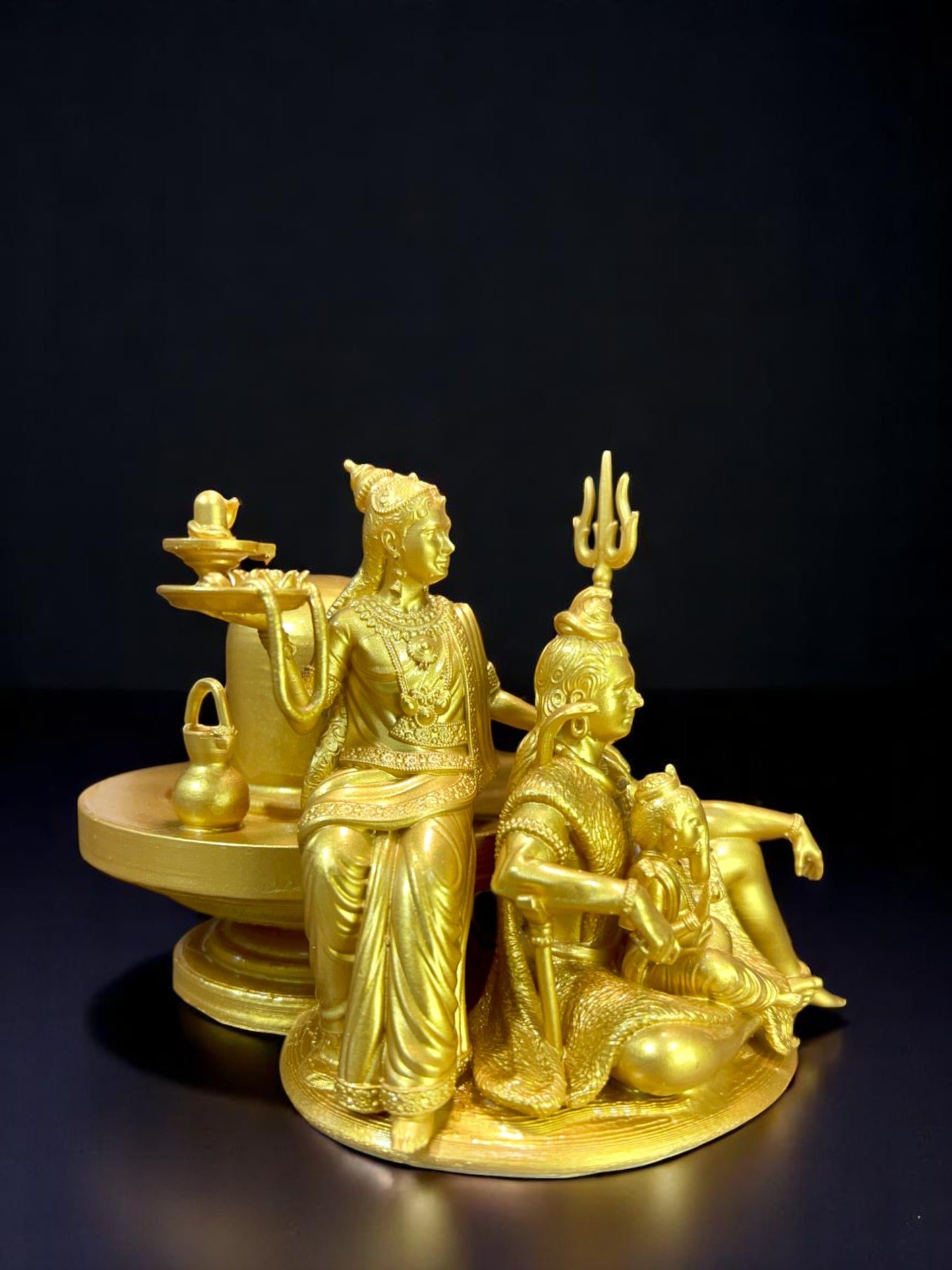 Shiva Parivar Idol with Shivling – Lord Shiva, Maa Parvati & Ganesha Golden Statue for Home Temple & Decor
