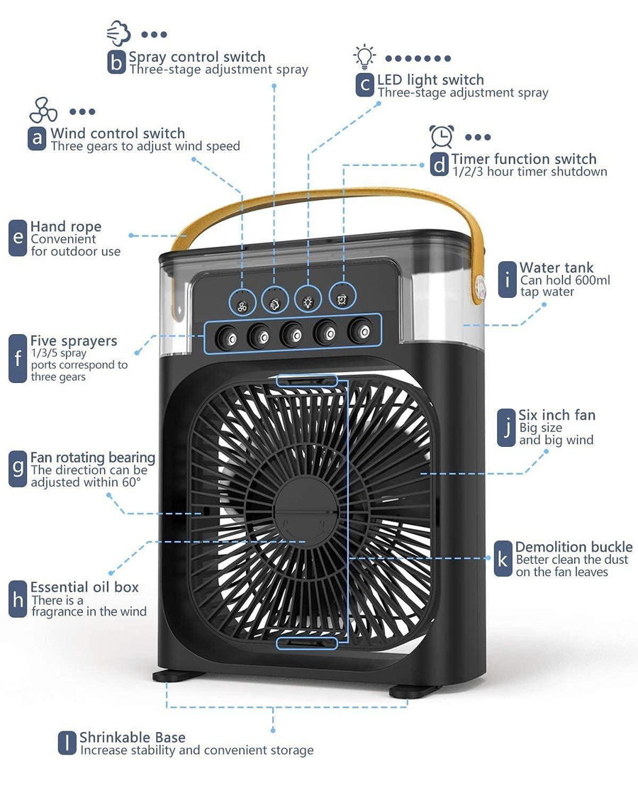 Fan Air Cooler USB Electric Fan – Portable 3-in-1 Mist Fan for Instant Cooling