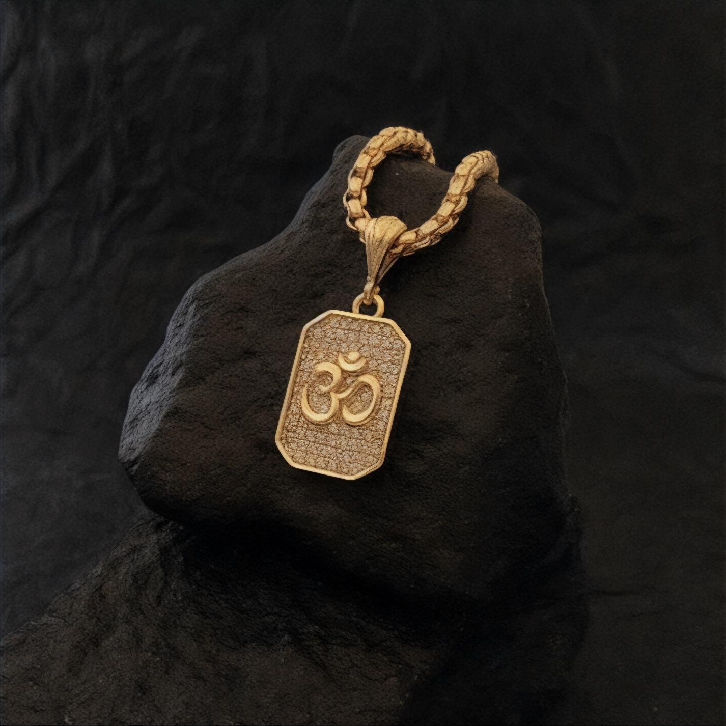 Gold Plated Om Diamond Pendant and Chain