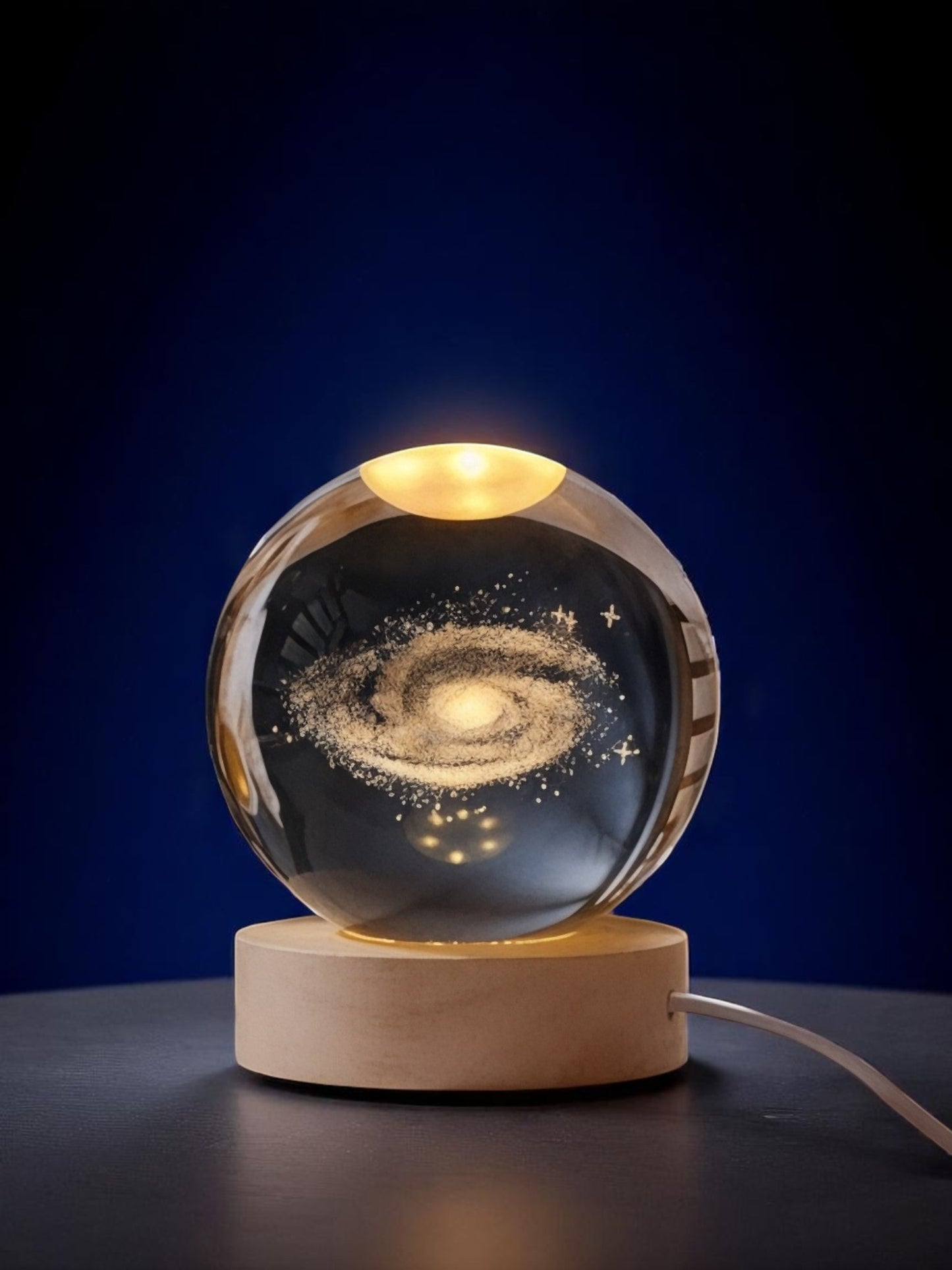 3D Crystal Night RGB Lamp Ball with Wooden Base