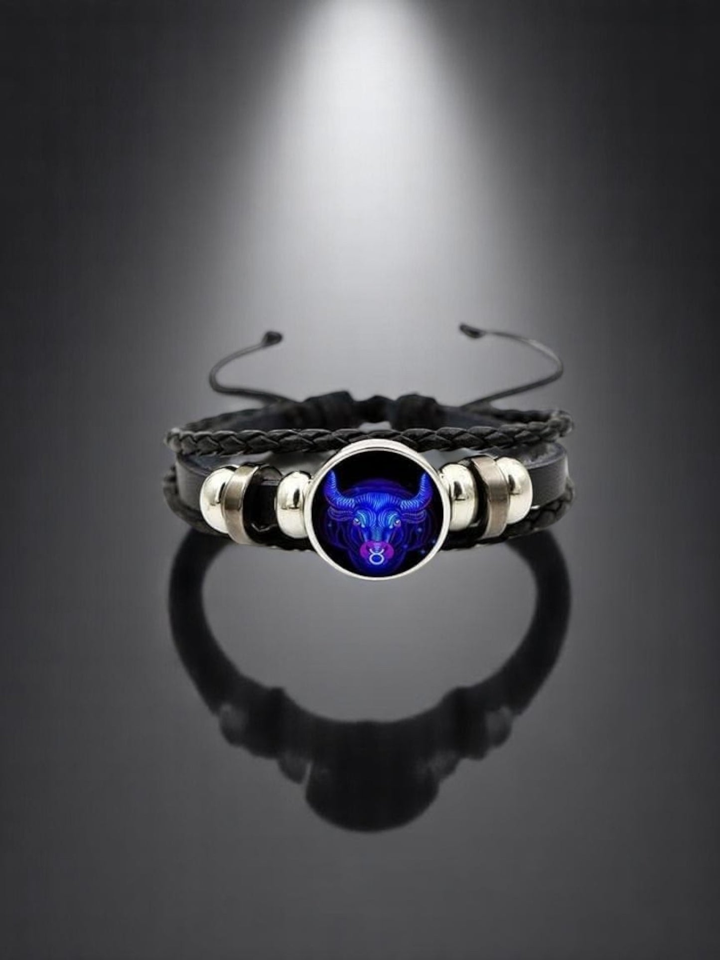 Zodiac Constellation Braided Design Genuine Black Leather Bracelet