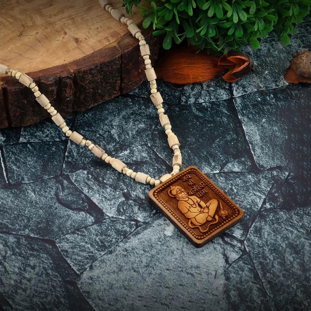 Bageshwar Dham Tulsi Mala with Wooden Hanumanji Locket – Sacred Tulsi Beads with Hand-Carved Hanuman Pendant