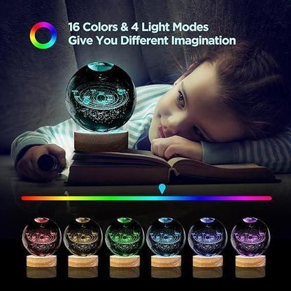 3D Crystal Night RGB Lamp Ball with Wooden Base