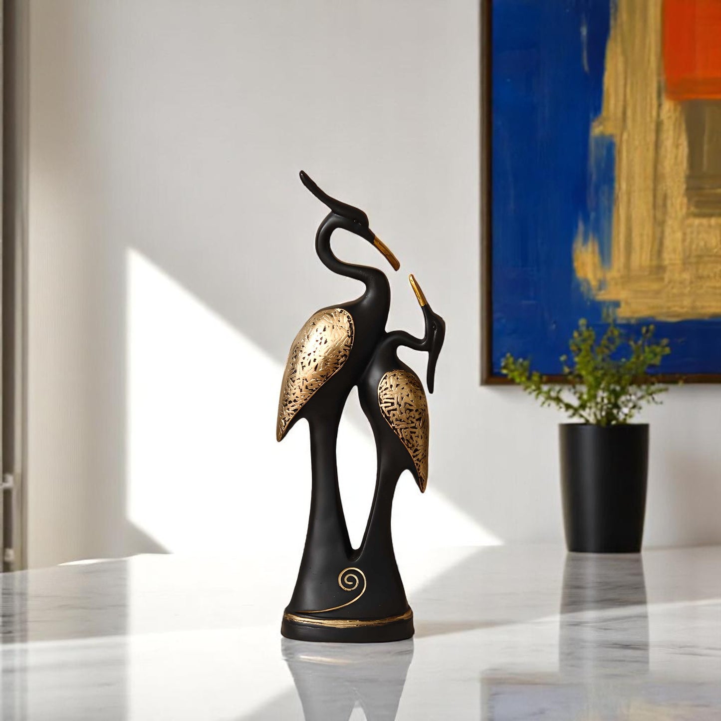 Black Loving Swan Couple Handcrafted Polyresin Decorative Showpiece