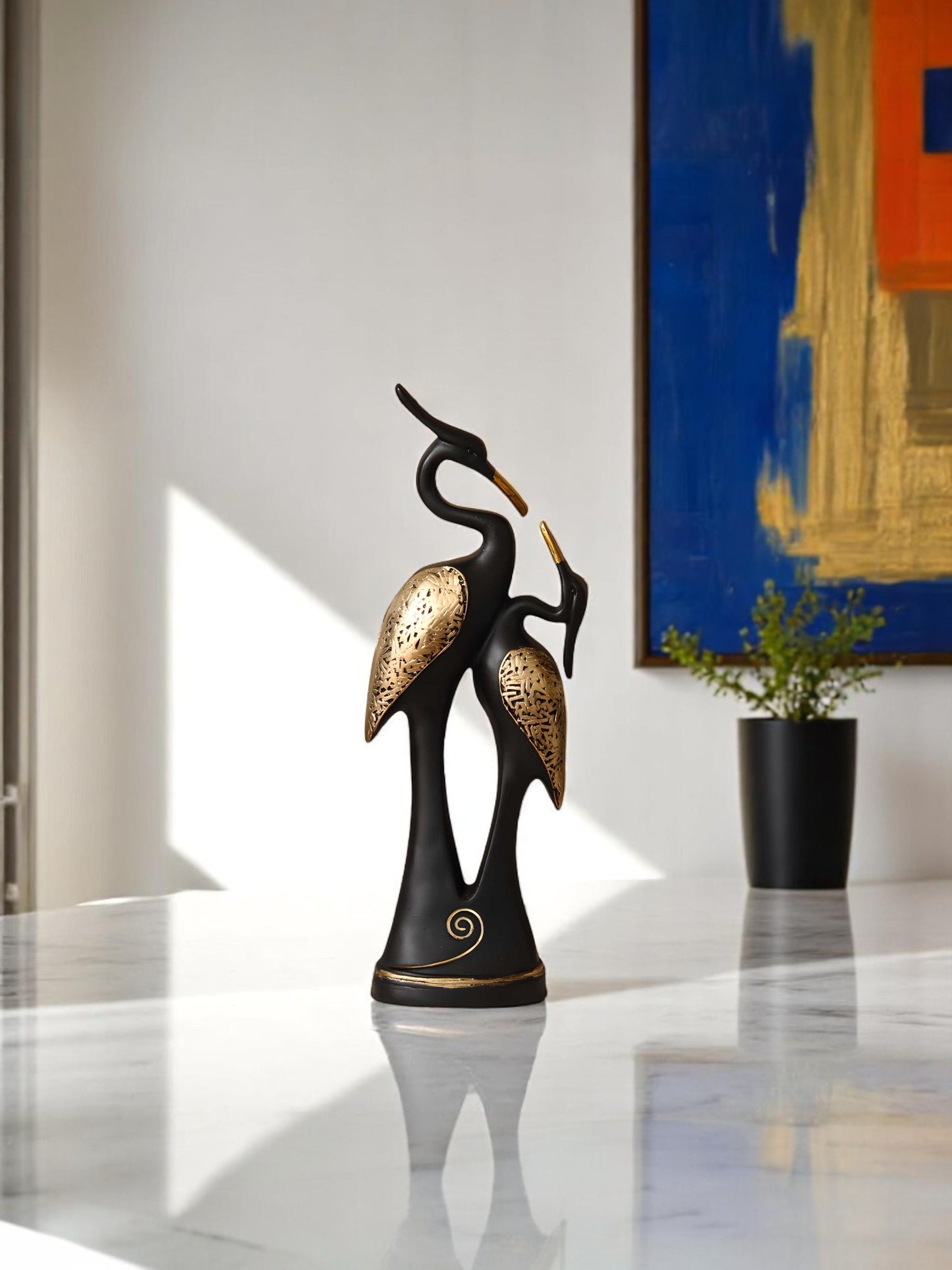 Black Loving Swan Couple Handcrafted Polyresin Decorative Showpiece