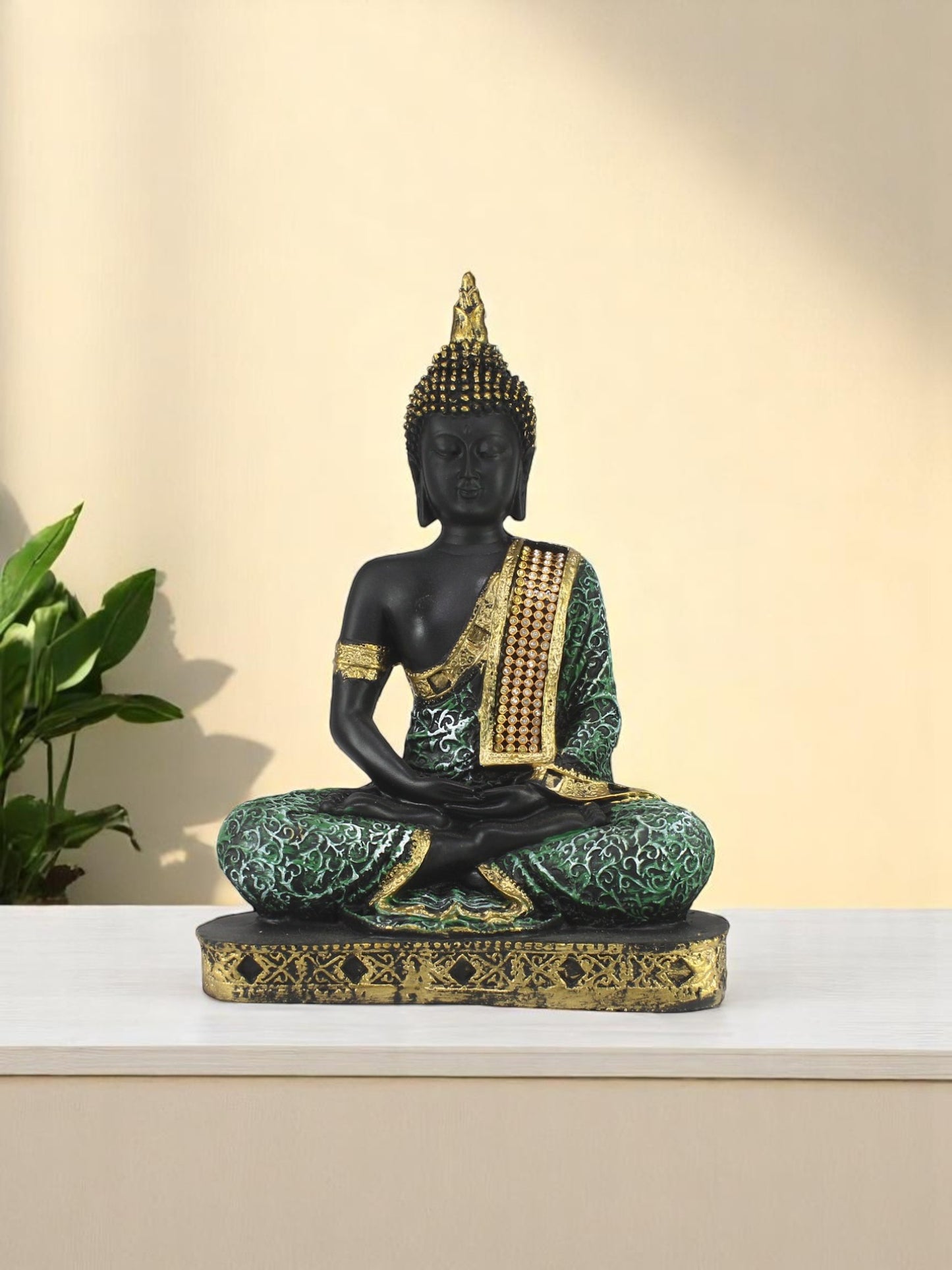 Green Meditating Buddha Idol