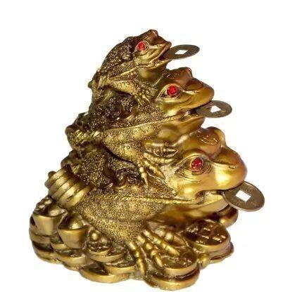 Triple Frog Family With Money Coin & Ingot