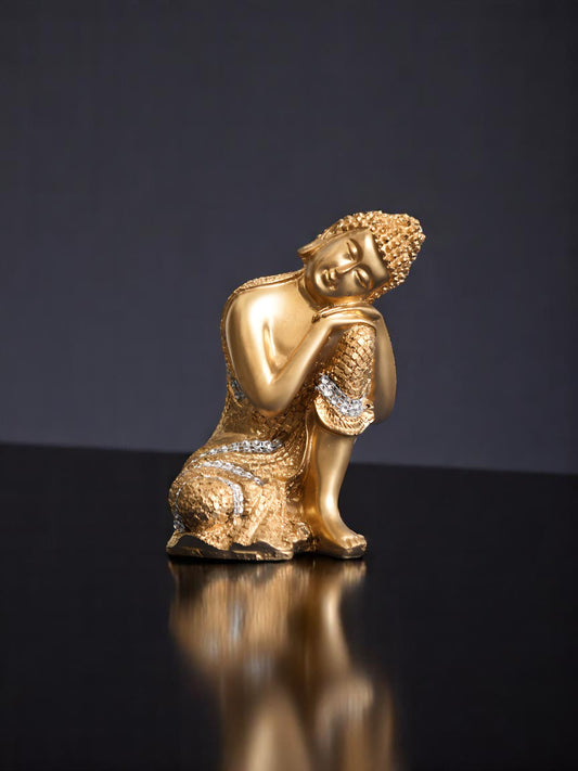 Golden Buddha Resting on Knee – Meditative Polyresin Showpiece for Peace & Serenity (Pack of 1, 480g)