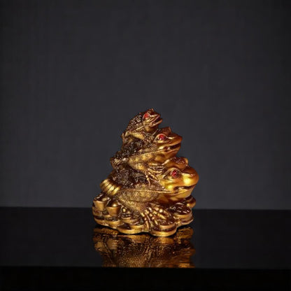 Triple Frog Family With Money Coin & Ingot