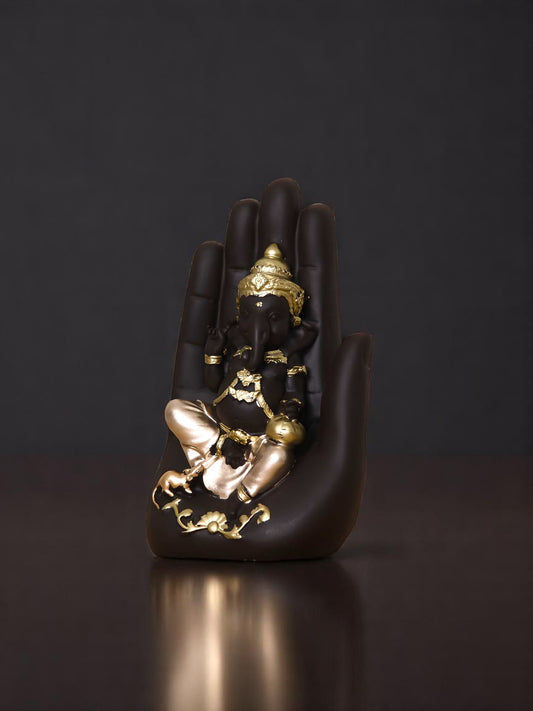 Golden Handcrafted Palm Ganesha Decorative Showpiece