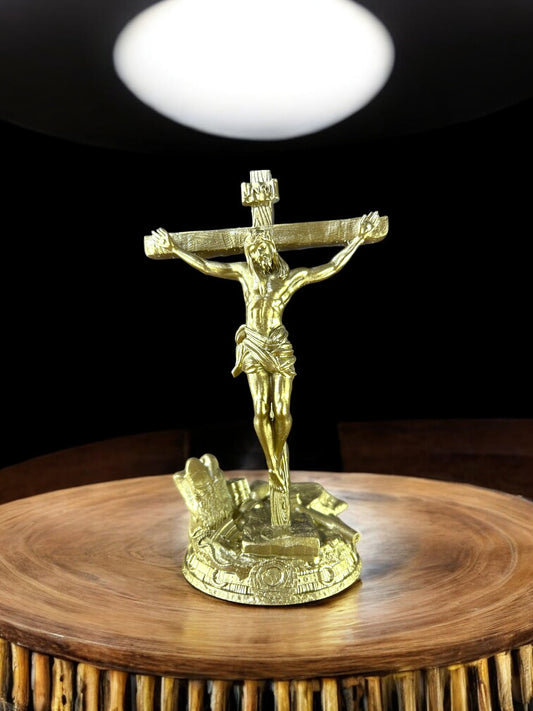 Lord Jesus Christ Crucifix Idol | Divine Golden Statue for Home & Church Décor | Spiritual Christian Gift