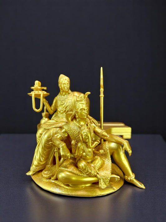 Shiva Parivar Idol with Shivling – Lord Shiva, Maa Parvati & Ganesha Golden Statue for Home Temple & Decor