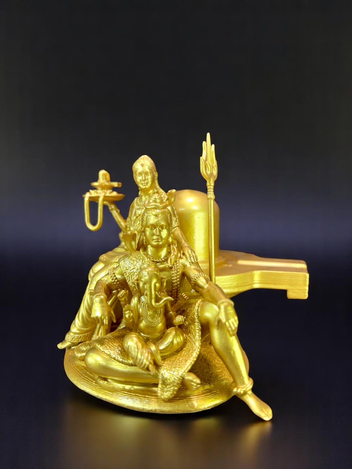 Shiva Parivar Idol with Shivling – Lord Shiva, Maa Parvati & Ganesha Golden Statue for Home Temple & Decor