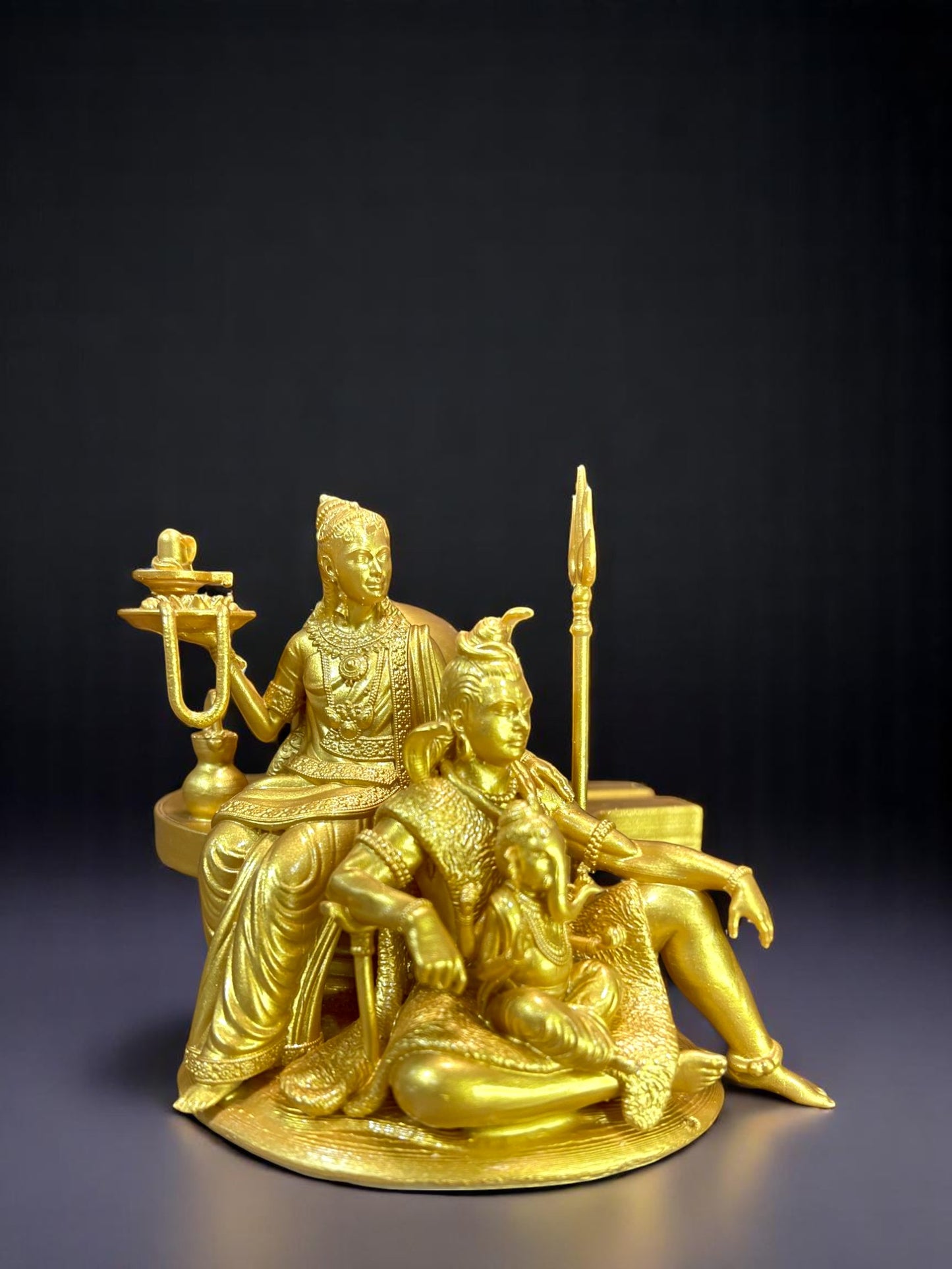 Shiva Parivar Idol with Shivling – Lord Shiva, Maa Parvati & Ganesha Golden Statue for Home Temple & Decor