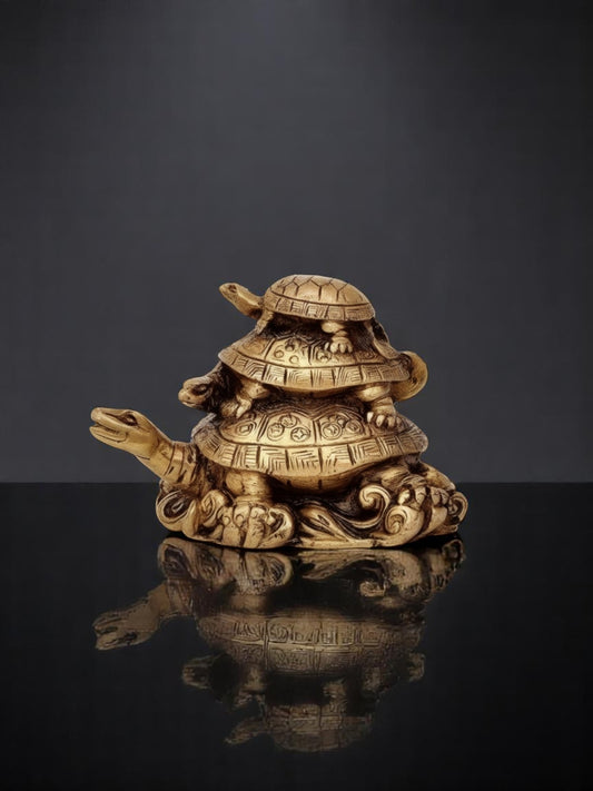 Three Tiered Turtle/Tortoise Family Showpiece – Feng Shui Decor for Health, Protection & Good Luck (12 cm, Polyresin)