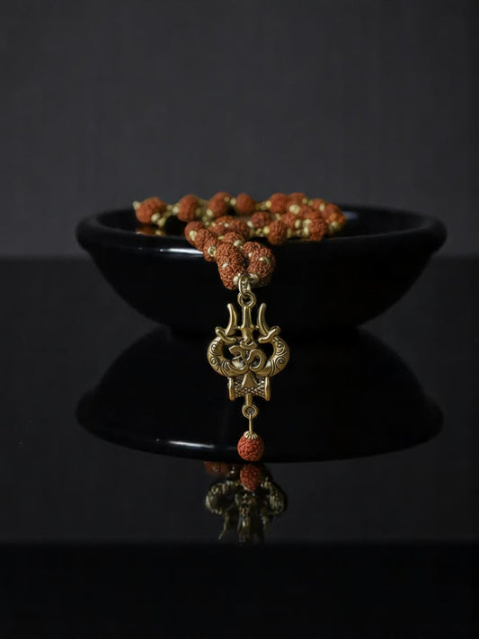 Panchmukhi Rudraksha OM Shiva Trishool Mala – Spiritual Necklace for Protection, Meditation & Positive Energy