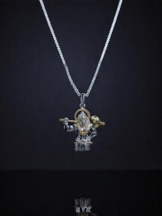 Jai Hanuman Gold-Silver Plated Pendant with Chain – Spiritual Jewelry for Men