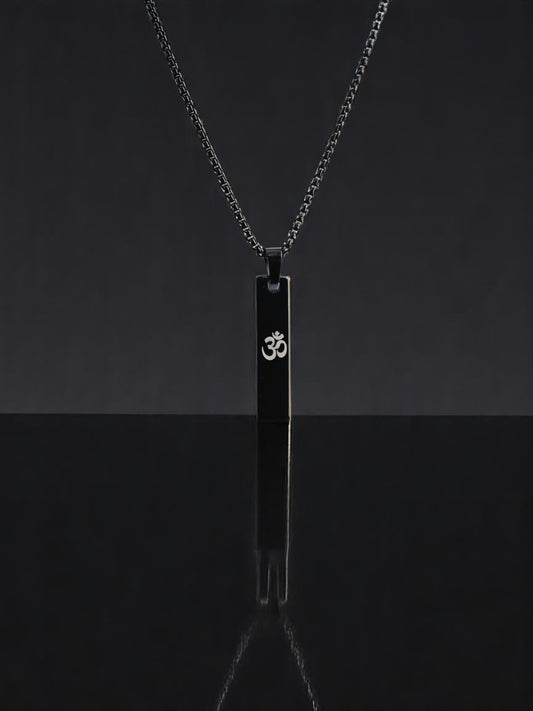 Spiritual Om Pendant Necklace for Men – Black Alloy Chain with Sacred Symbol