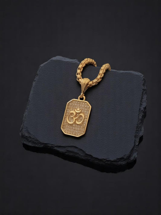 Gold Plated Om Diamond Pendant and Chain