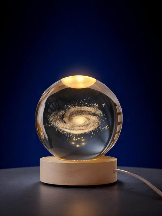 3D Crystal Night RGB Lamp Ball with Wooden Base