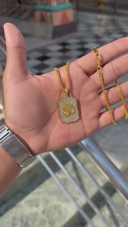 Gold Plated Om Diamond Pendant and Chain